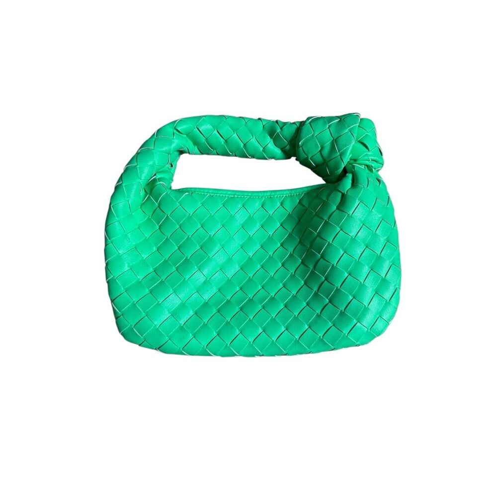 Small woven green handbag purse knot handle